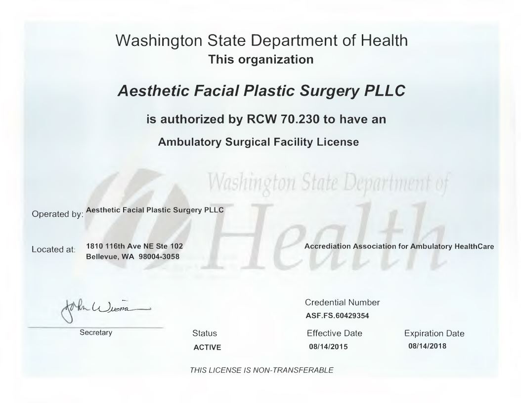 Ambulatory Surgical Facility License - Aesthetic Facial Body Plastic Surgery